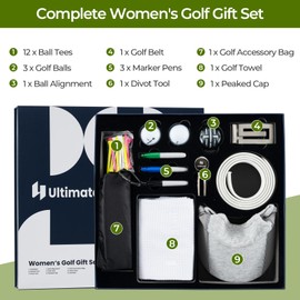 Goplus Golf Accessories Kit for Men Women, Golf Accessories Set w/Golf Balls, Golf Tees, Golf Towel, Golf Belt, Golf Hat, Divot Tool, Ball Marker, Storage Bag, Golf Gift Box for Golfers (Women)