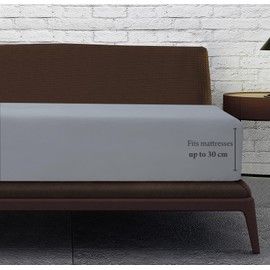 Linen Home Silver Single Fitted Sheet Deep fit 12''/30cm Microfibre Easy Care Fitted Sheets Single Bed, Soft Brushed Wrinkle and Fade Resistance Bedding (Single, Silver)