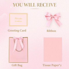 JMANNI Gift Bag, 1PCS Gift Bags Large with Ribbon and 1 Greeting Cards 2 Tissue Paper, Portable Paper Gift Bag with Handles, Birthday Gift Bags,Present Bags for Wedding Party Mothers Day(Pink)