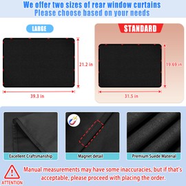 ZATOOTO Car Window Covers for Rear Privacy Car Shade for Baby Back Window Sunshade of Soft Suede UV Protection & Light Blocking Baby Sun Shades for Camping Eating and Rest, 16.69×31.5in