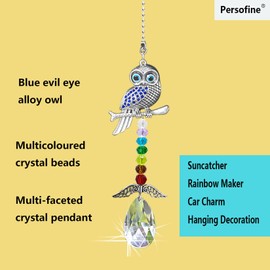 Hanging Crystal Charm Owl Suncatcher for Window and Home Decor,Blue Evil Eye Protection and Good Luck Car Charm Pendant (Owl)