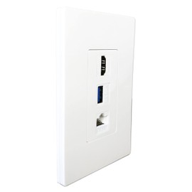 diyTech Premium 1 HDMI, 1 USB, 1 Ethernet Cat 6 RJ45, Pass Through, with Mounting Bracket, for Ethernet HDMI USB Setups, Screwless Wall Plate Outlet - White