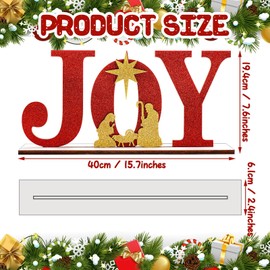 Christmas Wood Joy Sign Glitter Joy Decor Joy Christmas Centerpiece Table Decorations Wooden Cutout Joy Decorative Display Sign on Table or Fireplace Rustic Xmas Decor for Home and Kitchen