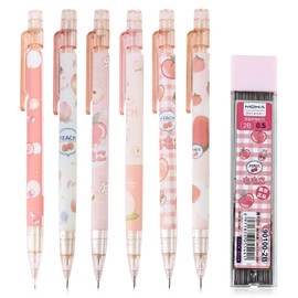 Zngou 6Pcs Cute Mechanical Pencil Set 0.5mm HB Automatic Pencil Pink Mechanical Pencil Architecture Propelling Pencil Refillable Pencil for Girls Student Art School Drawing Writing Sketching