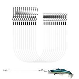 Jisrcha Pack of 12 Steel Leader Pike, Fluorocarbon Leader with Swivel and Carabiner, Fishing Accessories for Spin Fishing, Carp Leader Fishing Rigs for Saltwater Freshwater (A)