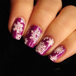 Christmas Press on Nails Medium Square MABKJLF Purple Fake Nails Winter False Nails with Designs Snowflake Glitter Full Cover Glossy Glue on Nails Xmas Acrylic Nails for Women Girls 24 Pcs