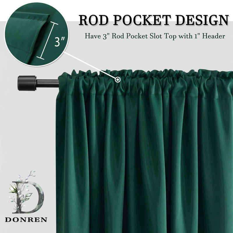 DONREN Dark Green Blackout Thermal Insulating Window Curtain Panels for