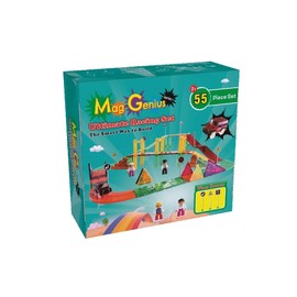 Mag Genius Ultimate Racing 55 Piece Magnet Racing Set Includes 8 Bonus Magnetic Road Signs 2 Bonus People Toy Race Track Set