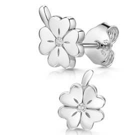 MATERIA by Matthias Wagner SO-213 Clover Stud Earrings 925 Silver Lucky Clover Zirconia, Sterling Silver Cubic Zirconia, Cubic Zirconia