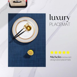 LEXMORE PVC Woven Placemats 4 PCS Wipeable Indoor/Outdoor Table Mats Washable Vinyl Place Mats for Dining Table, Set of 4-Navy Blue