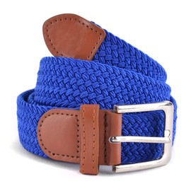 Umo Lorenzo Cinturones tejidos trenzados elásticos sin agujeros, cinturones casuales elásticos para hombres y mujeres, Azul Real, Large