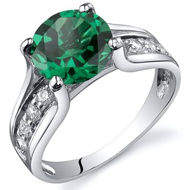PEORA Simulated Emerald Cathedral Ring in Sterling Silver, Solitaire Round Shape, 8mm, 1.75 Carats total, Comfort Fit Size 7, Promise, Engagement, Statement Ring, May Birthstone, w/Jewelry Box