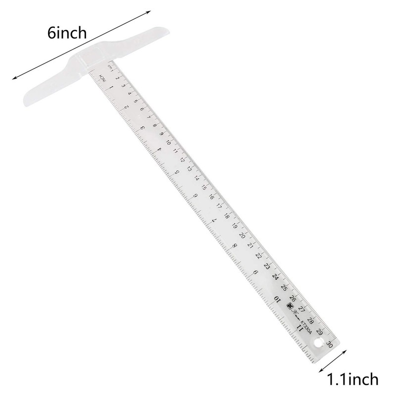 Tegg T-Square 30cm/12Inch Plastic Transparent T Ruler Double Side Measuring