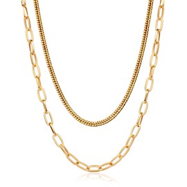 AILPIWE 18K Gold Plated Layered Necklaces for Women, Dainty Paperclip Herringbone Link Chain Gold Necklace Stack for Women