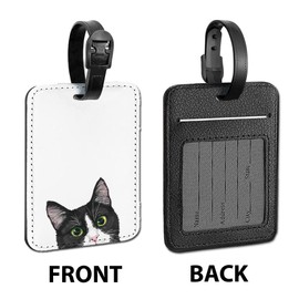 WIRESTER PU Leather Luggage Tag Name Tag Bag Tag for Travel Suitcase Baggage Luggage - Black White Tuxedo Cat