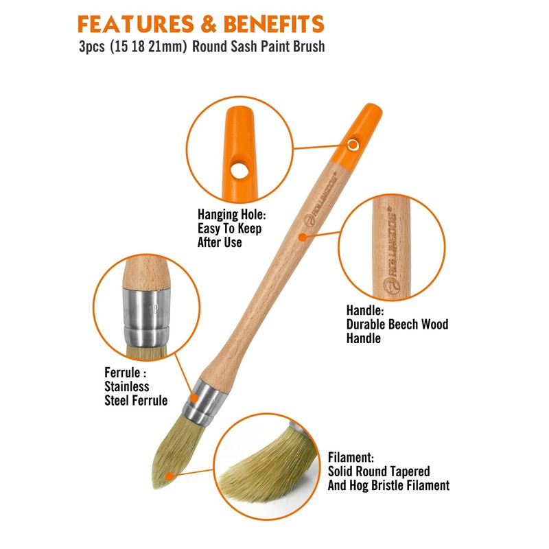 ROLLINGDOG Trim Paint Brush 3PC Trim Brush Set