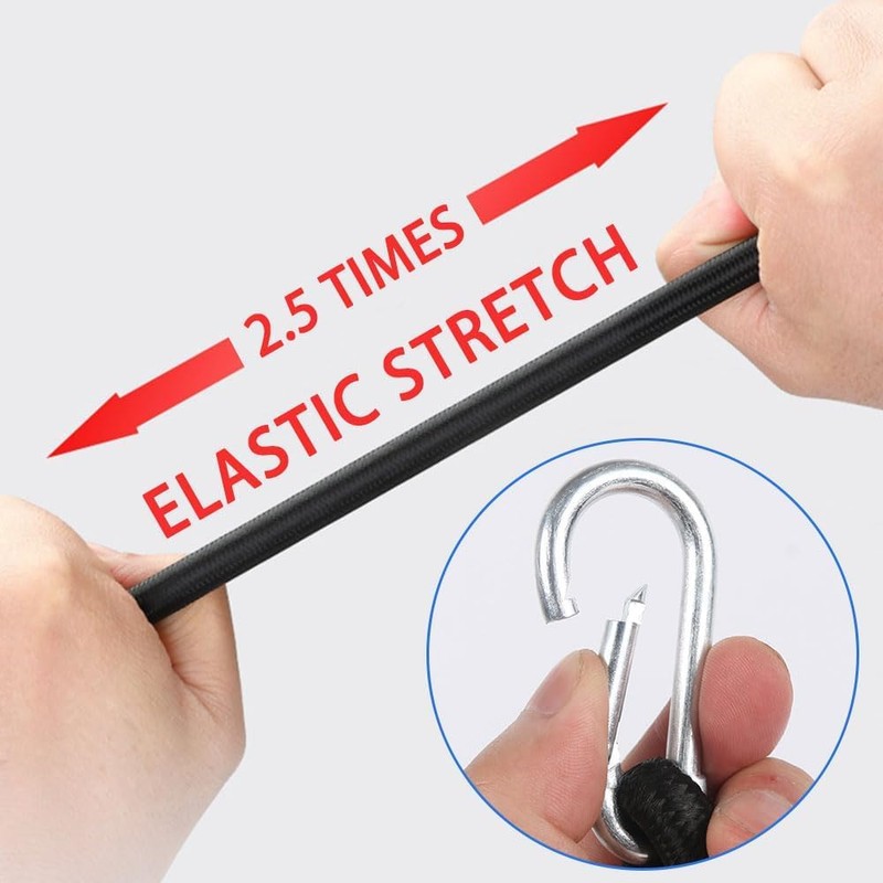 3FT/6FT Long Elastic Bungee Cords with Carabiner Clips, Heavy Duty