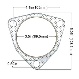 YGQ 3.5 Inch Exhaust Gasket 3-Bolt 89.5mm Muffler Flange Header High Temperature w/Fire Ring Replacement 2 Pcs