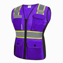 HYCOPROT Safety Vest for Women High Visibility Mesh Reflective Strips with Zipper Lady 11 Pockets Meets ANSI/ISEA Standards