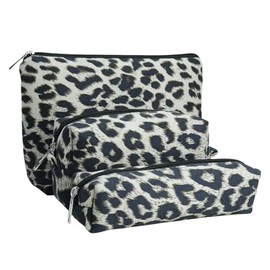 AGBIADD Leopard Print Makeup Bags, 3 Pieces, Large Capacity, Soft, Warm, Travel Toiletry Organizer (White)