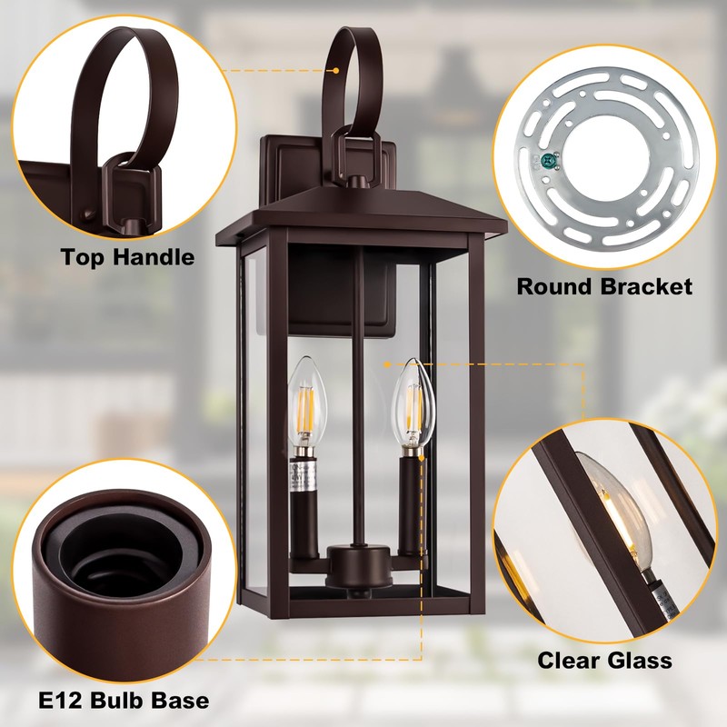 Bronze Large Porch Lights Outdoor, 18" Exterior Wall Fixture with