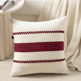 Fancy Homi Set of 1 Burgundy Boho Decorative Throw Pillow Covers 18x18 Inch for Couch Bed Sofa, Aesthetic Modern Farmhouse Christmas Room Decor, Soft Cotton Cute Textured Wind Red Cushion Case