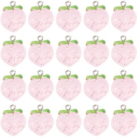 SUNNYCLUE 1 Box of 20 Peach Charms Bulk Pack 3D Fruit Charms Made of Resin Small Pink Transparent with Iron Loops Peach Charms for Jewellery Making Charms Bracelets Earrings DIY Accessories