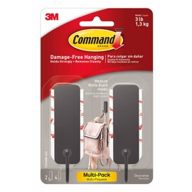 Command Ganchos de Pared Decorativos Medianos, 2 Ganchos Negros y 4 Tiras de Comando