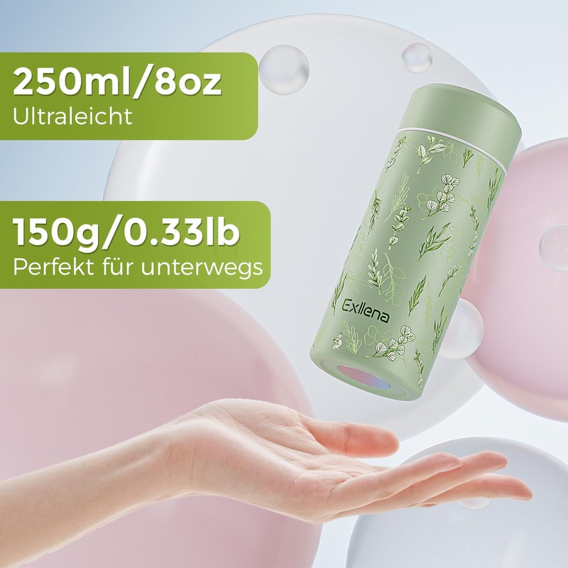 Exllena 【Upgrade Version】Mini Thermos Flask 250 ml with Stainless Steel