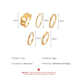 YienDoo Boho Knuckle Rings Set Hollow Joint Rings Twist Index Finger Rings Unique Design Open Band Rings for Women and Teen Girls（5Pcs） (Gold)