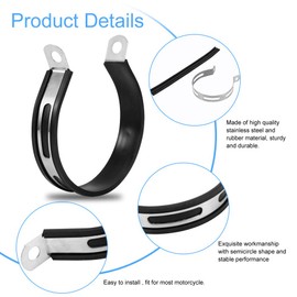 Motorcycle Exhaust Clamp, Motorcycle Exhaust Muffler Holder Muffler Pipe Hanger Bracket Mounting Clip, High Quality Stainless Steel, Used for Most Motorcycles