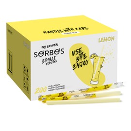 Sorbos Edible Straws, Lemon Flavored, Sustainable, Individually Packaged, No Plastic, No Allergens, No Gluten, No PFAS, 100 Percent Biodegradable, 7.4 inches long (Pack of 200)