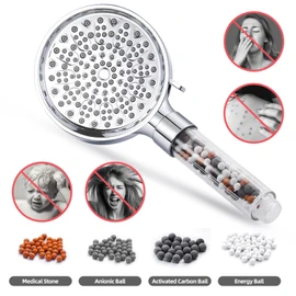 Cobbe 4 Packs Replacement Shower Head Beads，180g Shower Filter Stone Beads，Mineral Stone Balls for Water Filtration，for Filtered Shower Head (Orange Gray White)