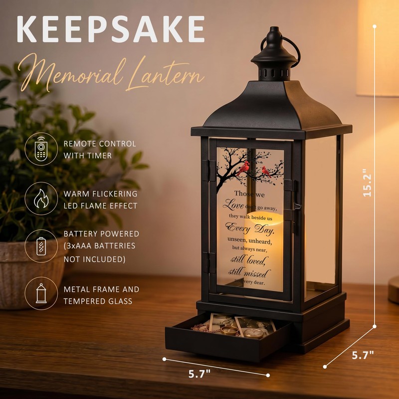 Memorial Lantern with Keepsake Drawer, Sympathy Gift for Loss of