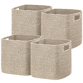 UBBCARE Storage Cubes 11 Inch, Cotton Rope Woven Baskets for Organizing, Cube Storage Bin for Baby Nursery, 4-Pack Square Toy Storage Baskets for Shleves Organizer, Closet, Kidsroom, All Browm