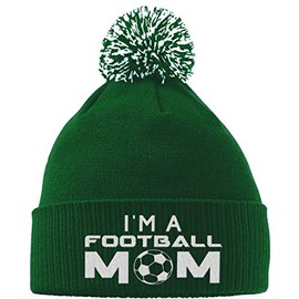 Hippowarehouse Football Mum Embroidered Beanie Hat with Bobble Bottle Green