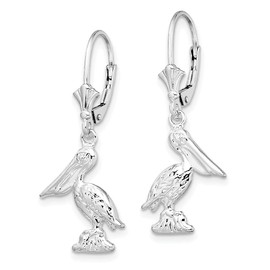 Auriga Fine Jewelry 925 Sterling Silver Polished 3D Small Pelican Leverback Earrings (L- 1.27 Inch, W- 0.52 Inch)