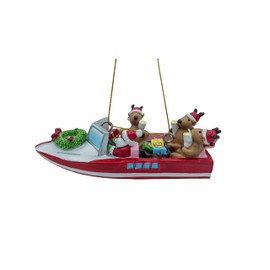 Speed Boat Santa and Reindeer Lake Party Boat Christmas Ornament