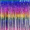 Iridescent Foil Tinsel Curtain Backdrop, 1m x 2m, 2-Pack, Pink gold silver iridescent rainbow (Rainbow with stars)
