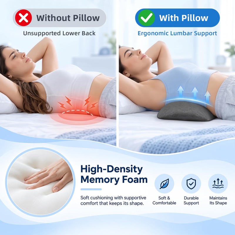 Lumbar Support Pillow - Memory Foam Lumbar Pillow for Bed
