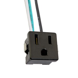 Longdex 3-Wire Outlet 15A 125V Black Snap-in Grounding Receptacle with Leads