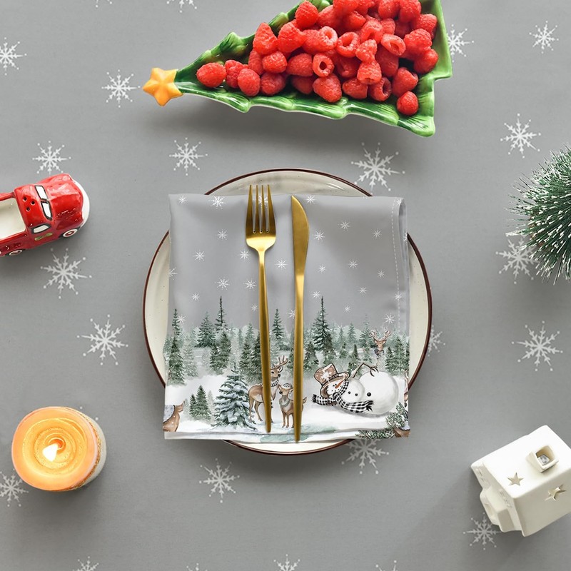 Artoid Mode Snowflakes Trees Snowman Deer Christmas Table Cloth, Rectangular
