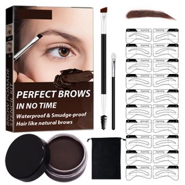 Eyebrow Stamp Stencil Set, Eyebrow Cream, Eyebrow Stamp Set, 20 Reusable Eyebrow Templates, 2 Eyebrow Brushes, for Beginners Eyebrow Pencil Set (Dark Brown)
