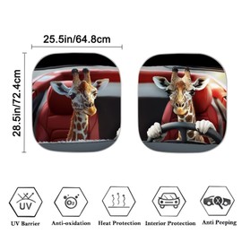 Renewold 2pcs Sunshade for Car Windshield Reflective Blocks Heat Sunlight Foldable Sun Shade Shield Summer Car Accessories Keep Your Vehicle Cool Sun Visor Giraffe Animal Driving Fit Most Auto