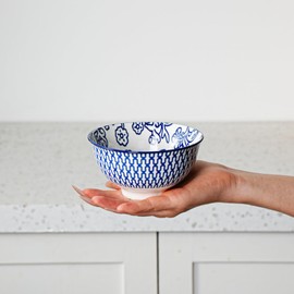 Cerkik Ceramic Dessert Bowls Set - Small 12 Oz Cereal Bowls - 4.75 Inch Ice Cream Bowls for Fruit, Snack, Side Dishes, Dipping Sauce - Microwave Dishwasher Safe - Set of 6 - Vintage Blue