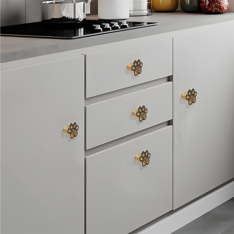 CPELLESSE 2 Pcs Dog Paw Knobs, Kitchen Cabinet Knobs Gold