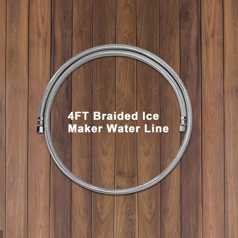 Premium Braided Stainless Steel Ice Maker Water Supply Hose W/PEX
