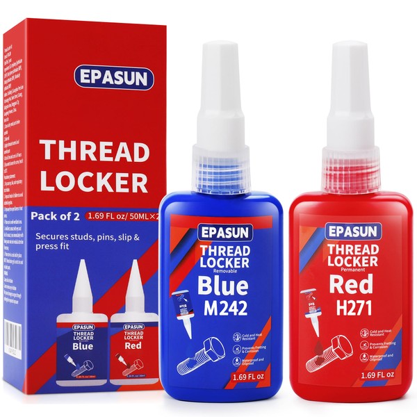 EPASUN Threadlocker Blue and Red, 50mlx2 Thread Lock Medium and