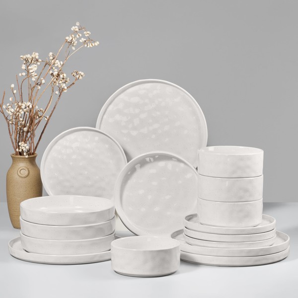 HaWare Dinnerware Sets, 16-Piece Plates and Bowls Set, Stoneware Dish