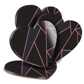 Destination Vinyl ltd Great Coasters (Set of 4) Heart - Rose Gold Black Art Deco Elegant Pattern Drink Glossy Coasters/Tabletop Protection for Any Table Type #24121
